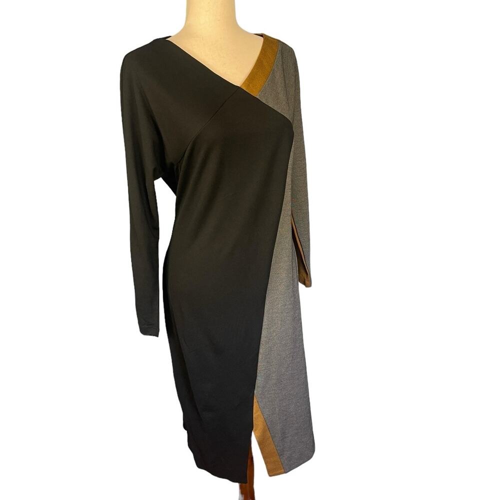 Ronen Chen Nelly Colorblock Long Sleeve Asymmetrical Sheath Dress Size 10 NWT - Picture 4 of 8